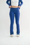 Mono B Women's Fold Over Ribbed Flare Yoga Pants In Blue In Blue