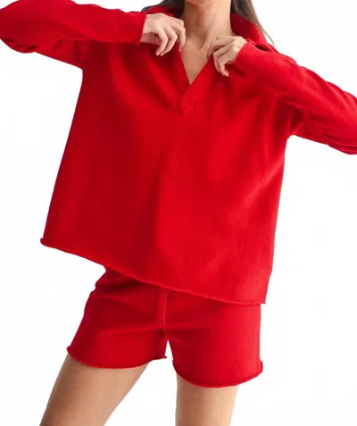 Mono B Women's Malibu Vintage Henley Top In Red