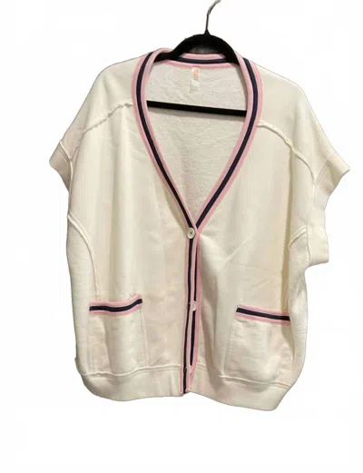 Mono B Women's Oversized Cardigan In Pink, Navy, Creme In Metallic