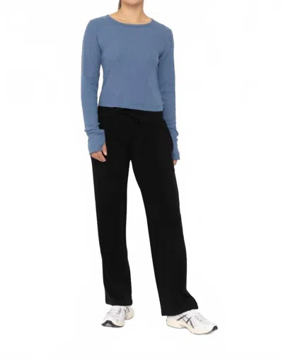 Mono B Women's Ribbed Crew Neck Top In Blue