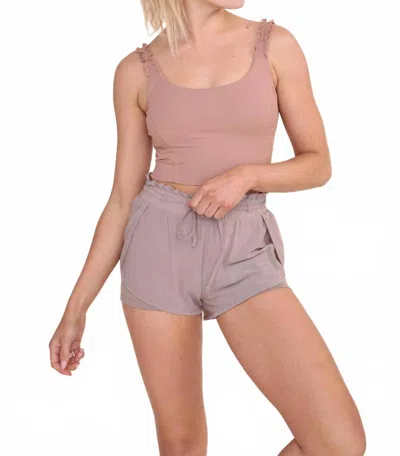 Mono B Women's Ribbed Ruffle Strap Active Top In Tan In Neutral