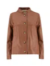 Mono Brick Leather Jacket With Tailored Silhouette In Brown
