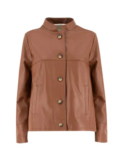 Mono Brick Leather Jacket With Tailored Silhouette In Brown