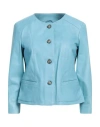 Mono Woman Jacket Pastel Blue Size 10 Soft Leather In Blue