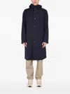 Monobi Hooded Trench Coat With Tall Neck In Blue