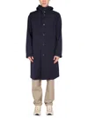 Monobi Hooded Trench Coat With Tall Neck In Blue