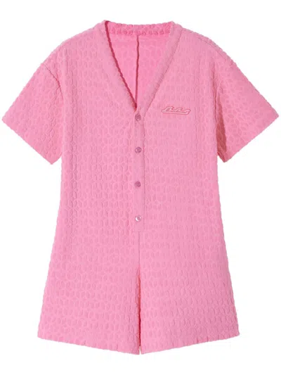 Monochrome Buttoned Short Sleeve Playsuit In Pink