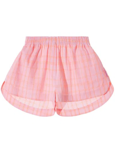 Monochrome Check Pattern Elasticated Shorts In Pink