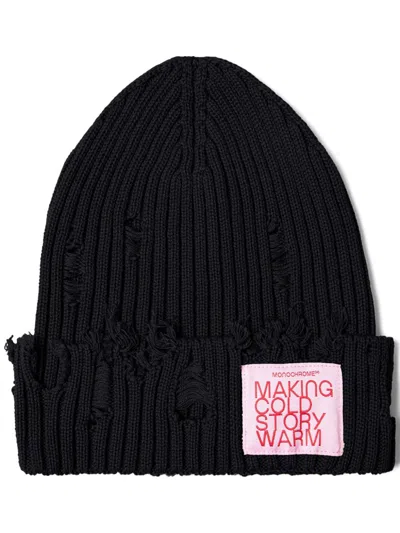 Monochrome Distressed-effect Beanie In Black