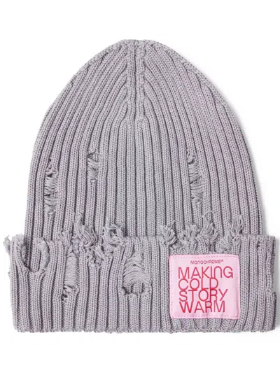 Monochrome Distressed-effect Beanie In Grey