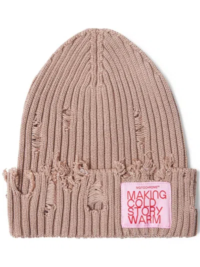 Monochrome Distressed-effect Beanie In Neutrals