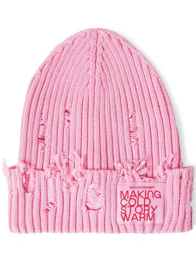 Monochrome Distressed-effect Beanie In Pink