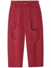 Monochrome Distressed-effect Jeans In Red