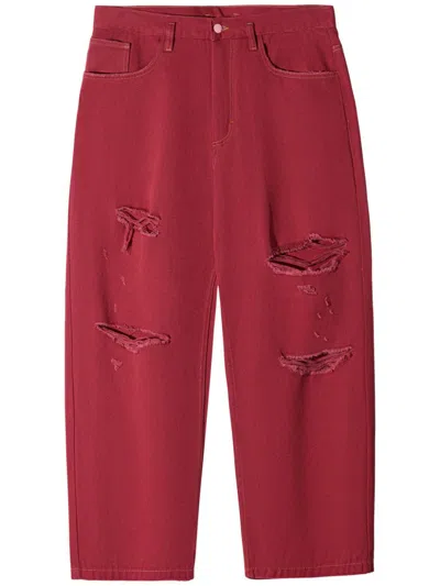 Monochrome Distressed-effect Jeans In Red