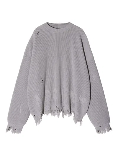 Monochrome Distressed Ribbed Sweater In Gray