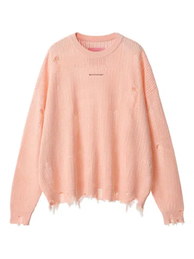Monochrome Frayed-detail Knit Sweater In Pink
