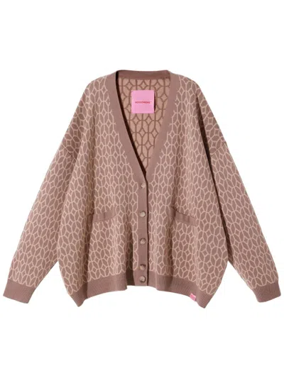 Monochrome Geometric-pattern Cardigan In Neutrals