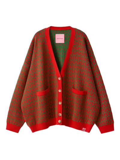Monochrome Geometric-pattern Cardigan In Red