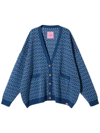 Monochrome Geometric-patterned Cardigan In Blue