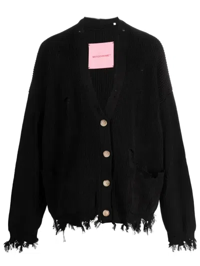Monochrome Gipsy Distressed Cardigan In Black