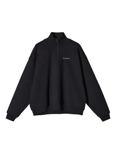 Monochrome Half-zip Cotton Sweatshirt In Black