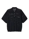 Monochrome Open-knit Polo Shirt In Black