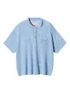 Monochrome Open-knit Polo Shirt In Blue