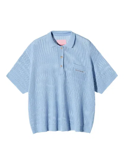 Monochrome Open-knit Polo Shirt In Blue