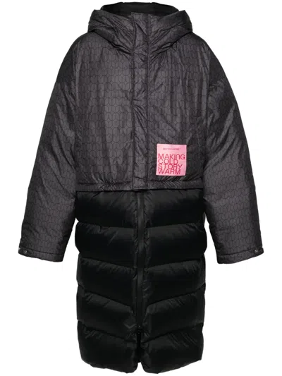 Monochrome Transform Geometric-print Down Coat In Grey