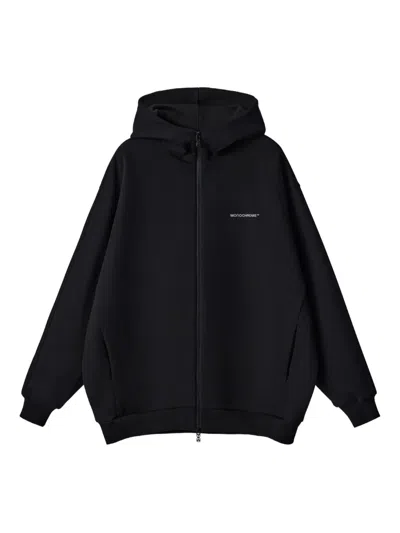 Monochrome Zip-up Hoodie In Black