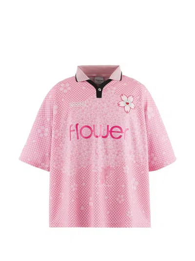 Mononoke Made Check-pattern Floral-print Polo Shirt In Pink
