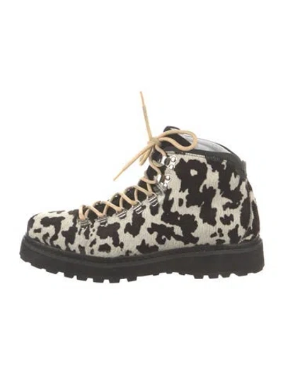 Pre-owned Monos Ponyhair Animal Print Hiking Boots In Black