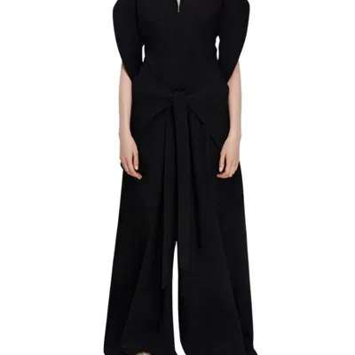 Monosuit Black Jumpsuit Short Slit Sleeves Lea