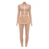 Monosuit Neutrals Uv Protect Set Beige Long Sleeve Turtleneck Full Bodysuit & Beige Teeny-tiny Skirt In Beige