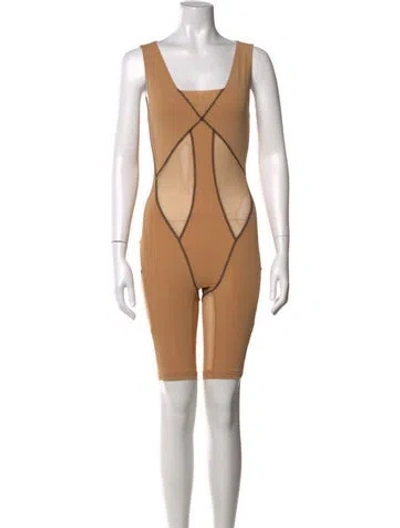 Pre-owned Monosuit Nylon Square Neckline Jumpsuit In Neutrals