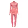 Monosuit Uv Protect Set Red Long Sleeve Turtleneck Full Bodysuit & Red Teeny-tiny Skirt In Red