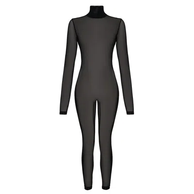 Monosuit Women's Bodysuit Jumpsuit With Pants Secret Zippers Mesh Black