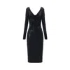 Monosuit Women's Black Long Sleeve Cowl Neck Backless Sequin Bodycon Evening Midi Dress Starry Glittering Sto In Black