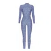 Monosuit Women's Bodysuit Jumpsuit With Pants Print Ring Blue Secret Zippers In Blue