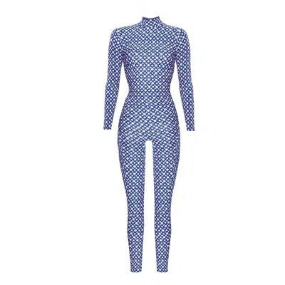 Monosuit Women's Bodysuit Jumpsuit With Pants Print Ring Blue Secret Zippers