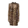 Monosuit Women's Brown Animal Long Sleeve Turtleneck Bodycon Shoulder Pad Party Futuristic Mini Dress With Gl In Brown