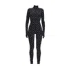 Monosuit Women's Dots Black Long Sleeve High Neck Full Bodysuit Total In Black