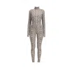 Monosuit Women's Grey Python Long Sleeve Turtleneck Zip Up Full Bodysuit Total Zipper In Grey