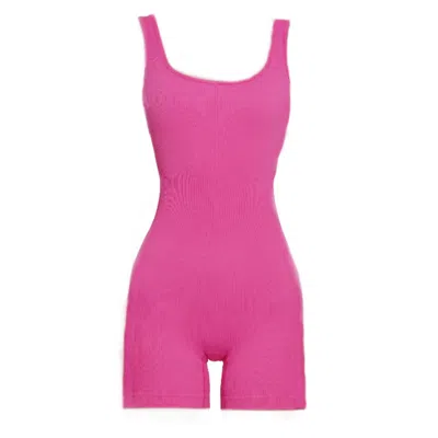 Monosuit Women's Pink / Purple Sleek Pink Sleeveless Bodysuit- Round Neck Cycle Shorts In Pink/purple