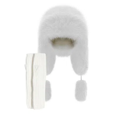 Monosuit Women's Winter Set Hat White And Angora Mittens