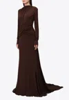 Monot Backless Draped Gown In Brown
