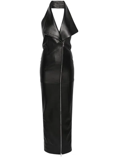 Monot Black Leather Maxi Dress