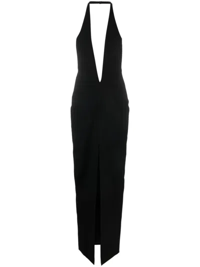 MONOT BLACK SILK CREPE LONG DRESS