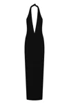 Monot Halter Neck Crepe Dress With Deep V-neck