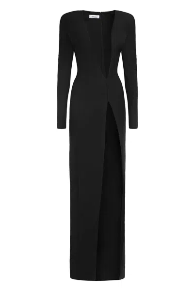 Monot Long Dress With Deep V-neck And Slit In Black